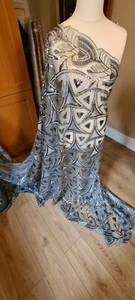 RED DE ENCAJE BORDADO LENTEJUELAS NUPCIALES ELAGANTES CALIDAD GRIS 1M .53"W (precio 1 MTR) - Imagen 1 de 12