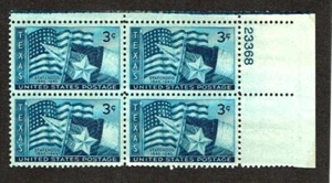 1945 U.S. CLASSIC 3c Blue TEXAS STATEHOOD Plt#Blk Sc#938 M/NH/OG * Pristine - Picture 1 of 1