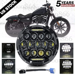 Round 7" Inch Motorcycle LED Headlight Hi/Lo Beam DRL 150W Headlamp - Foto 1 di 8