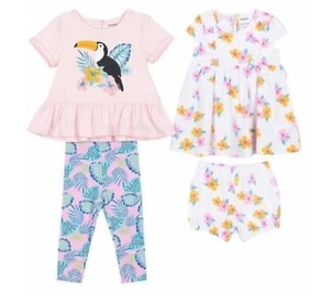 Mädchen Outfit 9 Monate Set 4-teilig rosa blau grün Tukan Vogel tropisch 9M Baby - Bild 1 von 7