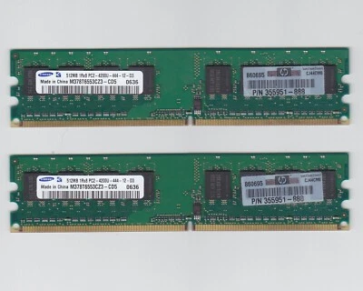 Lot of 2 Samsung 1Rx8 PC2-4200U-444-12-D3 DDR2 512Mb RAM (M378T6553CZ3-CD5) - Image 1 of 2