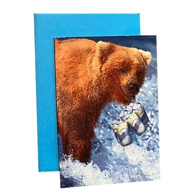 Tarjeta de felicitación del día del padre - Solo foto -, con oso con lata de cerveza Foto 1 de 2