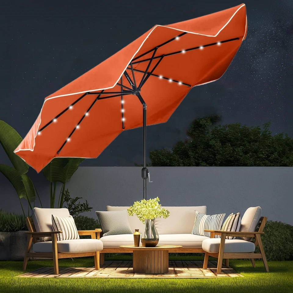 9ft Patio Umbrella with LED Solar Lights Outdoor Market Beach Umbrella Orange - Image 1 of 4