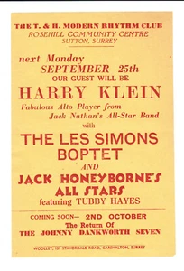 Harry Klein Les Simons Dankworth Tubby Hayes T&H Modern Rhythm Club Flyer Advert - Picture 1 of 2