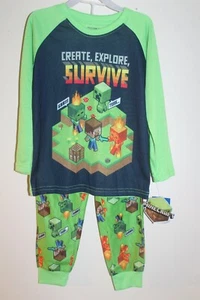 Boys Minecraft Pajamas 2 piece sleep wear PJ set long sleeve top & pants - Picture 1 of 4