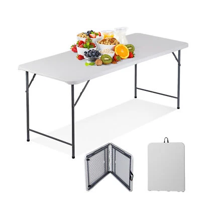 6FT Folding Table Fold-in-Half Portable Plastic Camping Table In/Outdoor White - Image 1 of 4