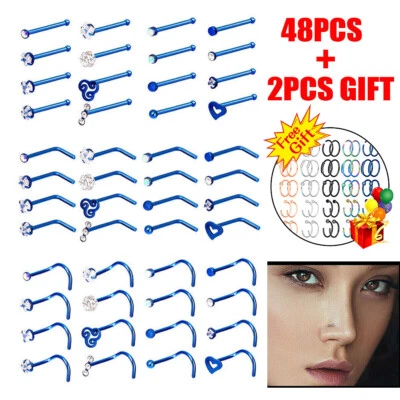Kits de pernos de hueso L tornillo azul acero quirúrgico anillo nariz 16-48 piezas perforación corporal 20G Foto 1 de 4