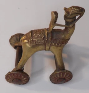 Vintage India Brass Toy Camel on Wheels with Rider E2 - Picture 1 of 4