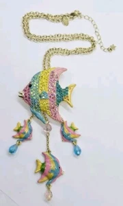 Kirks Folly Fish Necklace Gold tone Multicolored Statement Fantasy  - Picture 1 of 7