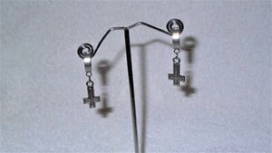 Inverted Upside Down Cross Earrings Jewelry Goth Death Rock Satanic Occult - Picture 1 of 3