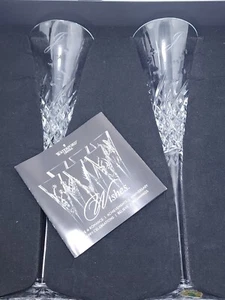 Waterford Happy Celebrations Set of 2 Monogram Lead Crystal Champagne Flutes "J" - Picture 1 of 14