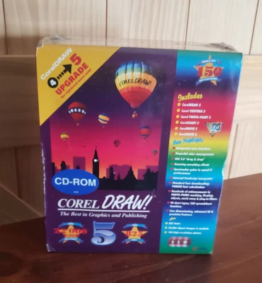Corel DRAW 5 Software 3 CD-ROM Big Box Upgrade Version NOS Factory Sealed - Image 1 of 4