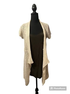 Sleeveless Cardigan Sweater Open Knit By KikIt Size L - Picture 1 of 5