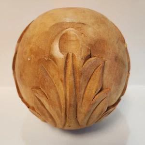 Vintage Hand Carved Solid Wood Paper Mache Mold Floral Ball 4.5" Philippines Old - Picture 1 of 7