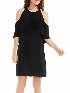 VINCE CAMUTO Size M Crossover Cold Shoulder Shift Dress BLACK - Picture 1 of 2