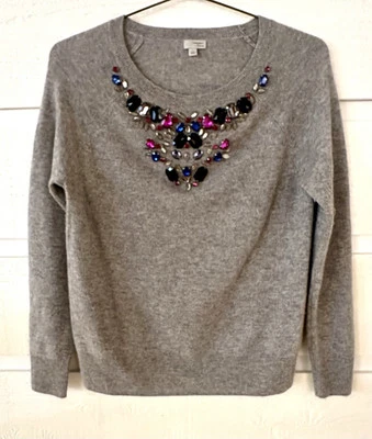 Suéter HALÓGENO Cachemira Joya Adornado Suave Cuello Redondo Gris Claro Amplio Talla S Foto 1 de 4