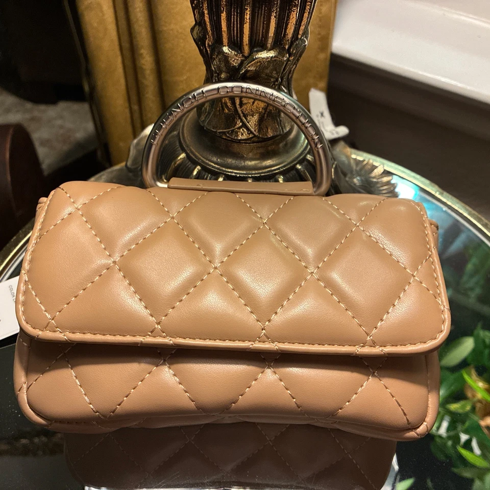 French Connection Quilted Top Handle Crossbody Bag Purse Mell in Latte - Image 1 of 4