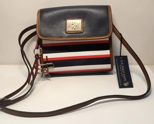 US POLO ASSN.  Umhängetasche rot, weiß & blau gestreift Neu mit Etikett - Bild 1 von 11