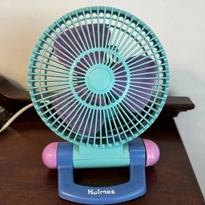 VTG 90s Holmes Desk Fan Aqua Purple Pink Blue Tilt 2 Speed Tested Works! - Picture 1 of 10