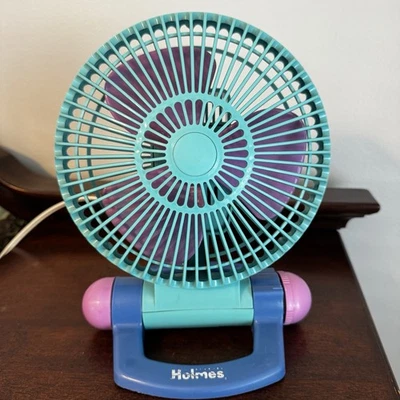 VTG 90s Holmes Desk Fan Aqua Purple Pink Blue Tilt 2 Speed Tested Works! - Image 1 of 4