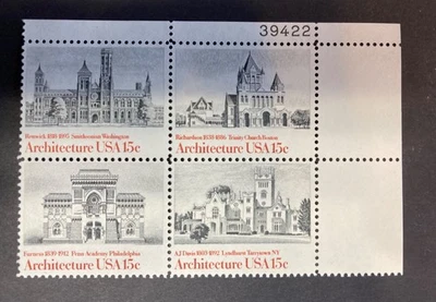 US Scott # 1838-1841, American Architecture, block of 4 1980 15¢ Stamps, MNH  - Image 1 of 2