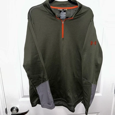 Under Armour Men's Cold Gear 1/4 Zip Jacket Olive Green/Orange Size XL - Image 1 of 4