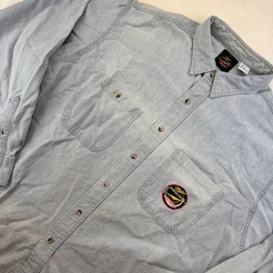Camicia Chambray vintage anni 90 Miller originale bozza XL abbottonata birra ricamata - Foto 1 di 8