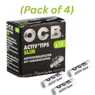 OCB ActivTips Slim Unbleached Charcoal Filters Ceramic Caps 4 x Packs Of 10 Tips - Image 1 of 4