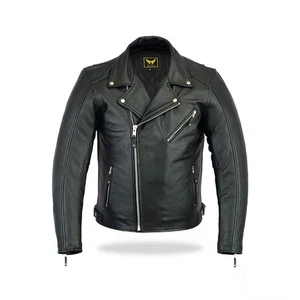 Men Brando Leather Jacket Motorcycle Black Biker Original Cow Miled Leather - Picture 1 of 4