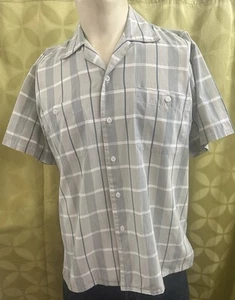 M Vintage 1970s SEARS Men’s Store LOOP COLLAR SHIRT Teal White Plaid LOW MILES - Picture 1 of 15