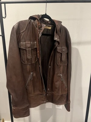Chaqueta de cuero premium Monarchy vintage para hombre talla grande marrón Foto 1 de 4