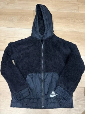 Nike Kids Full Zip Sherpa Jacket Black Nylon Pocket Cozy Warm Size Medium - Image 1 of 4