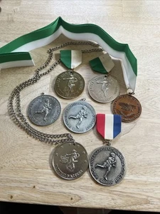 Vintage 7- Assorted Running And Swimming Medals - Picture 1 of 12
