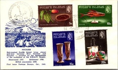 1968 British Pitcairn Island Miro Wood Artcrafts Stamps FDC First Day Cover - Image 1 of 2