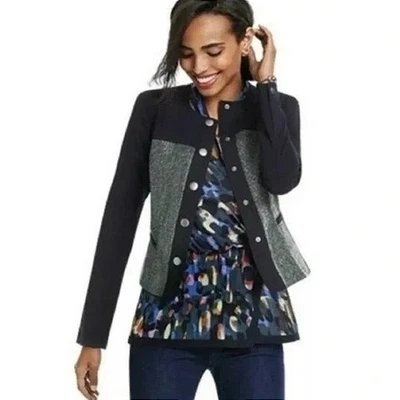 Blazer Chaqueta Media Cabi Mujer Negro Verde Tejido Panel Elástico Frontal A Presión Talla S Foto 1 de 4