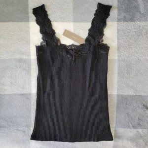 Neu mit Etikett J Crew Spitzenbesatz schwarz geripptes Strick-Tanktop Lagenlook Grundnahrungsmittel Größe XS - Bild 1 von 7