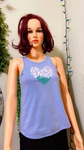 Adidas Girls  XL 16 Light Blue Floral Tank Shirt - Picture 1 of 4