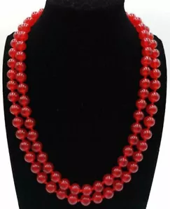 Schöne 6/8/10 mm natürliche rote Jade Runde Edelstein Perlen Halskette 36" AAA+ - Bild 1 von 12