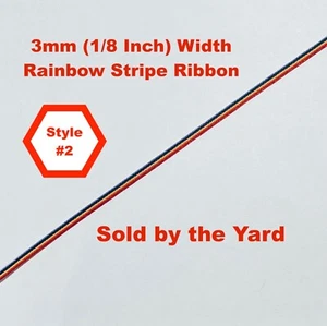3mm (1/8") Width Ribbed Polyester RAINBOW STRIPE RIBBON (Style #2) SOLD BY YARD - Picture 1 of 1