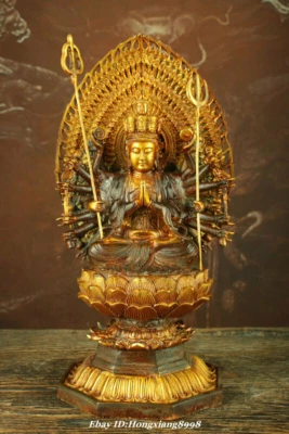 11" Antiguo Tíbet Bronce Dorado Templo 1000 Brazos Kwan-yin Quan Guan Yin Buda Estatua Foto 1 de 4