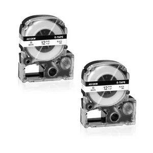 2PK White Label Tape Compatible with Epson LK-4WBN|212BW|212BWPX 1/2" for File - Picture 1 of 12