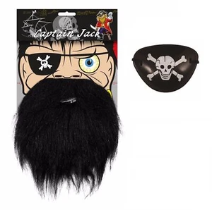 PIRATE BEARD + EYE PATCH KIT Men' Boys Pack Kids Fancy Dress Fake Hair Accessory - Picture 1 of 5