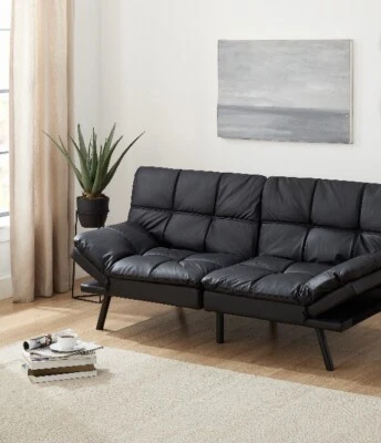 Sofá de espuma viscoelástica de imitación de cuero negro. "72""" Foto 1 de 4