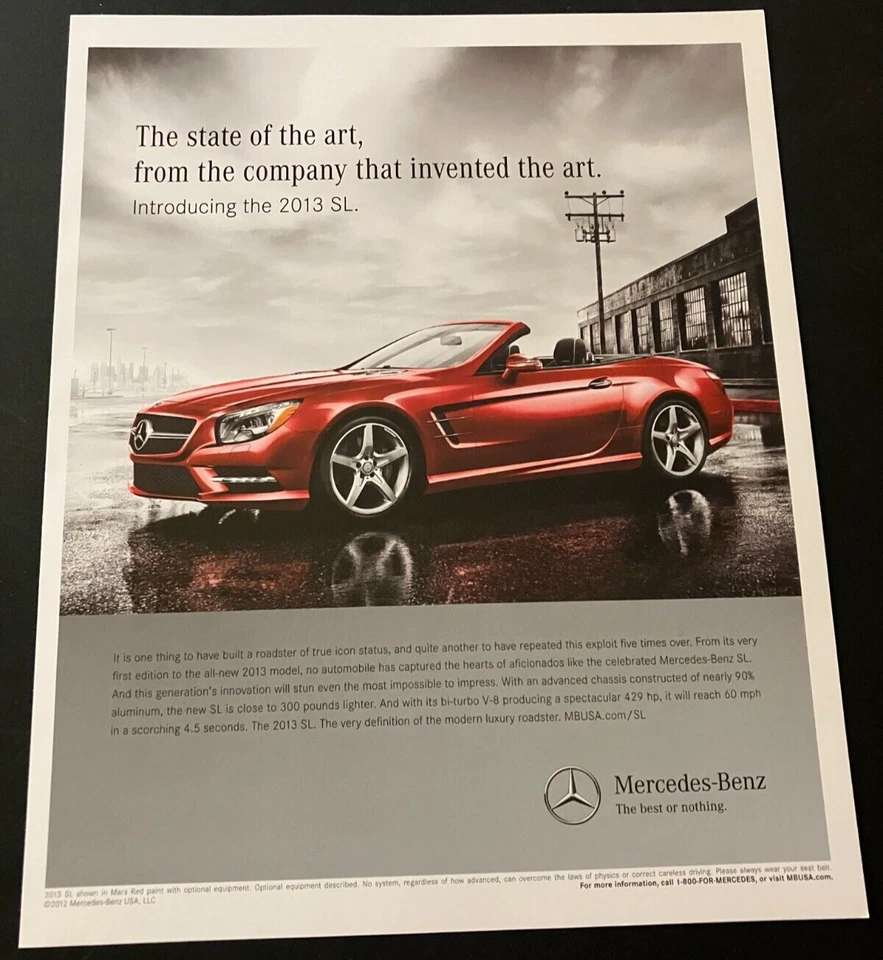 Red 2013 Mercedes-Benz SL - Original Color Automotive Print Ad / Wall Art - MINT - Image 1 of 4