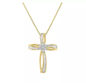 1/2 CT Lab Created Diamond Inifinity Cross Pendant Chain 14K Yellow Gold Plated - Picture 1 of 5