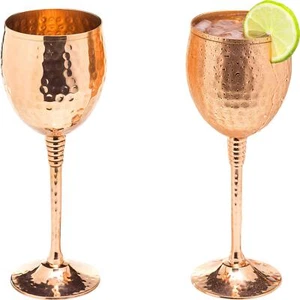 Copper Wine Glasses Set Of 2 “ 11oz Gleaming 100% Solid Hammered Copper Wine Cup - Picture 1 of 7