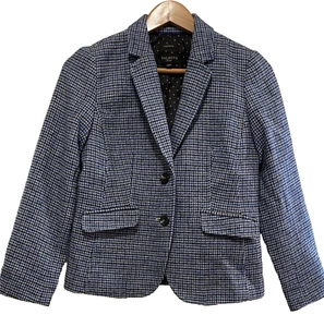 Talbots blau schwarz Aberdeen Wollmischung kariert Hahnentritt Blazer Gr. 2P - Bild 1 von 9