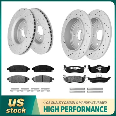 Front Rear Drilled Disc Rotors+Brake Pads for Grand Cherokee Commander 2005-2010 - Image 1 of 4