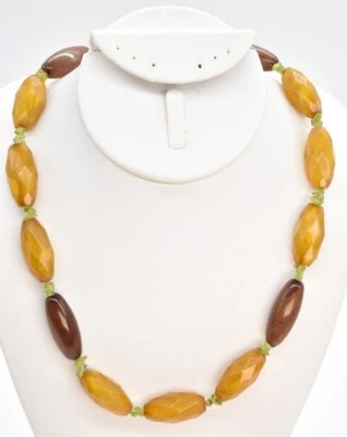 32" Brown & Honey Amber Lucite Bead Natural Green Peridot Chip Necklace Silver-T - Image 1 of 3