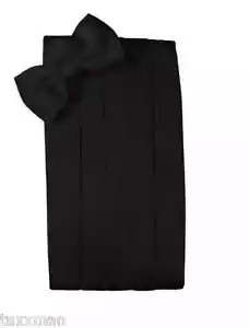 Neu Smoking Cardi schwarz edel schwer Seide Smoking Cummerbund Schärpe Fliege verstellbar TUXXMAN - Bild 1 von 1